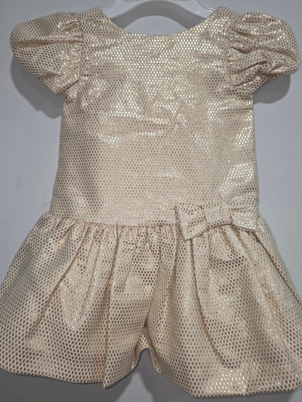 Janie and Jack Cream Metallic Mesh Party Dress with Puff Sleeves